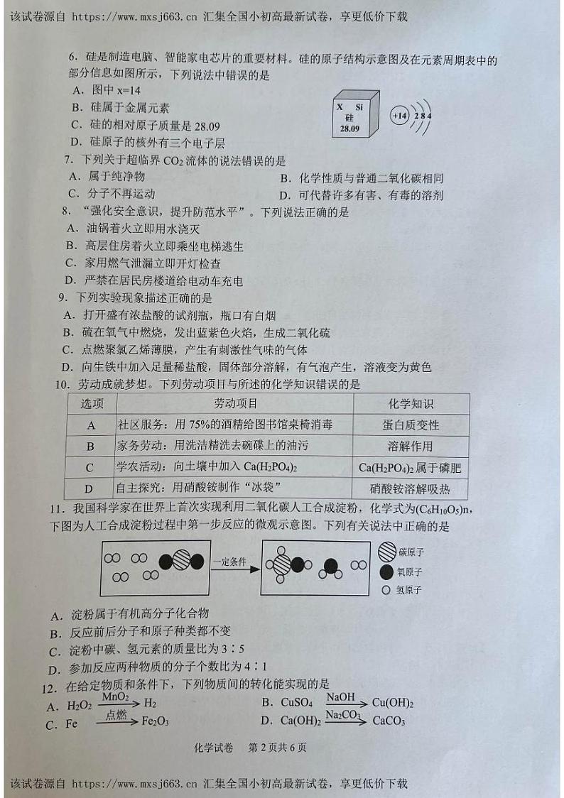 江苏省泰州市海陵区2024年九年级中考一模 物理、化学试卷第2页