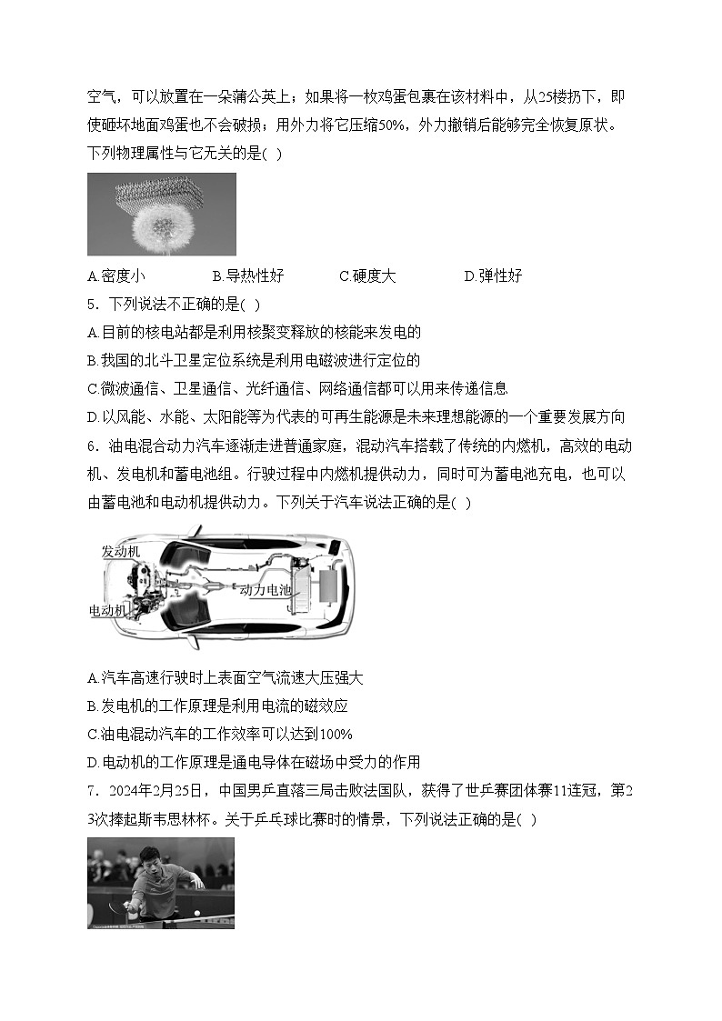 湖南省岳阳市2024年中考一模物理试卷(含答案)第2页