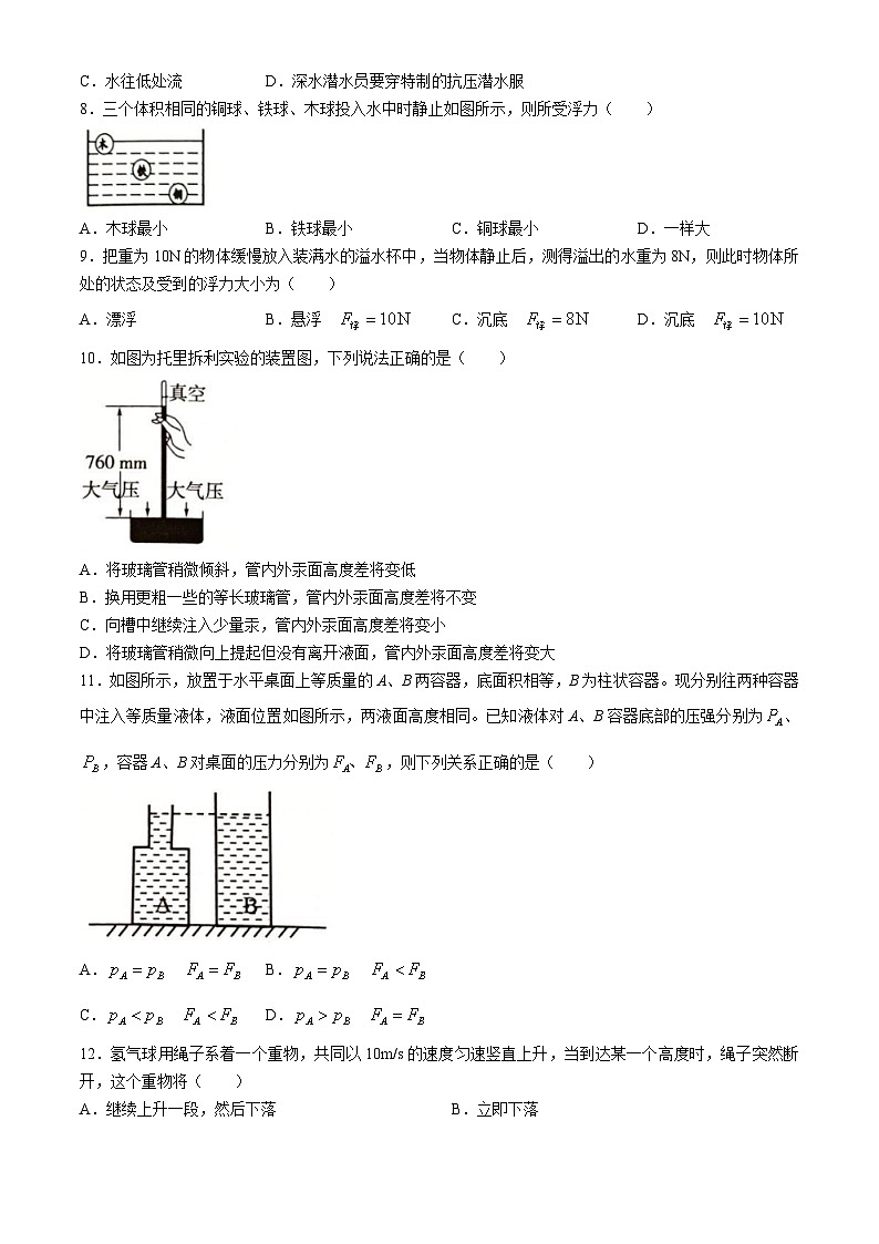 福建省泉州市泉港区2023-2024学年八年级下学期5月期中物理试题第2页