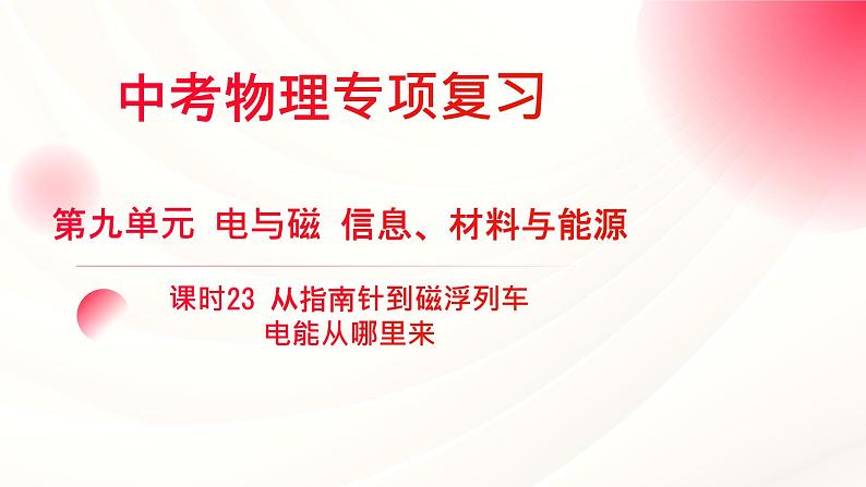 2024年福建省中考物理一轮复习 课时23 从指南针到磁浮列车 电能从哪里来（课件）01