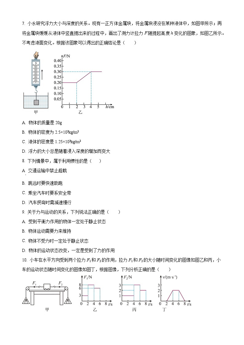 甘肃省武威市凉州区武威十一中教研联片2023-2024学年八年级下学期4月期中物理试题（原卷版）第2页