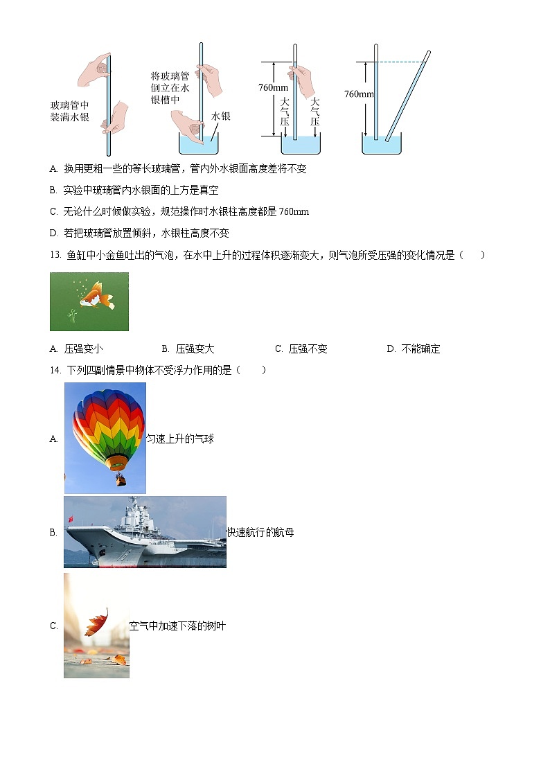 安徽省合肥市第四十五中学中学2023－2024学年八年级下学期期中考试物理试题（原卷版+解析版）03