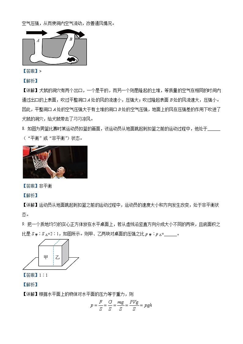 安徽省合肥市第四十五中学中学2023－2024学年八年级下学期期中考试物理试题（原卷版+解析版）03