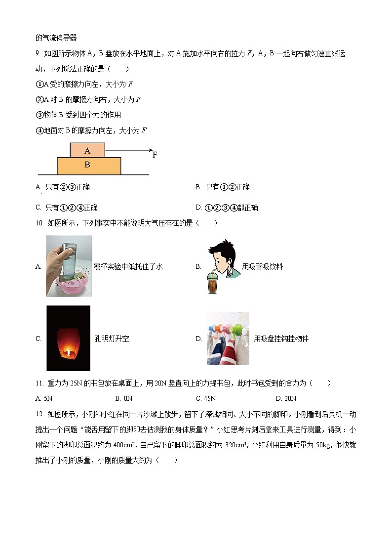 四川省广安市岳池县2023-2024学年八年级下学期期中考试物理试题（原卷版+解析版）03