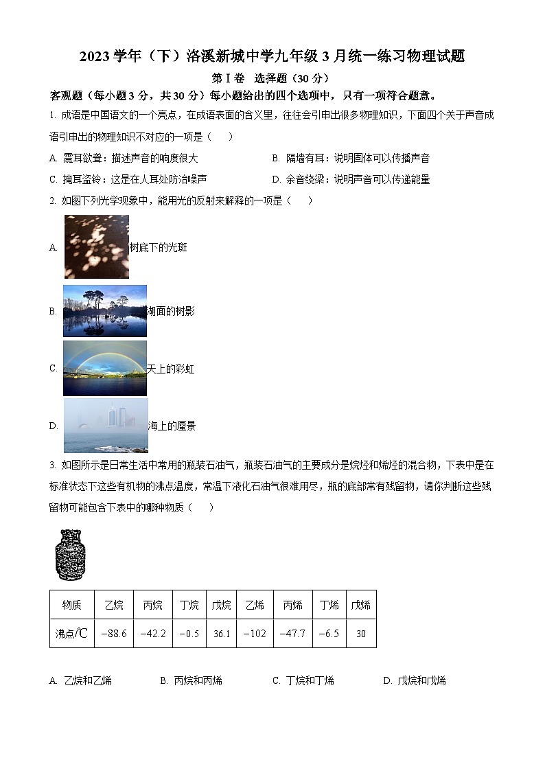 2024年广州市番禺区洛溪新城中学中考一模物理试题（原卷版）第1页