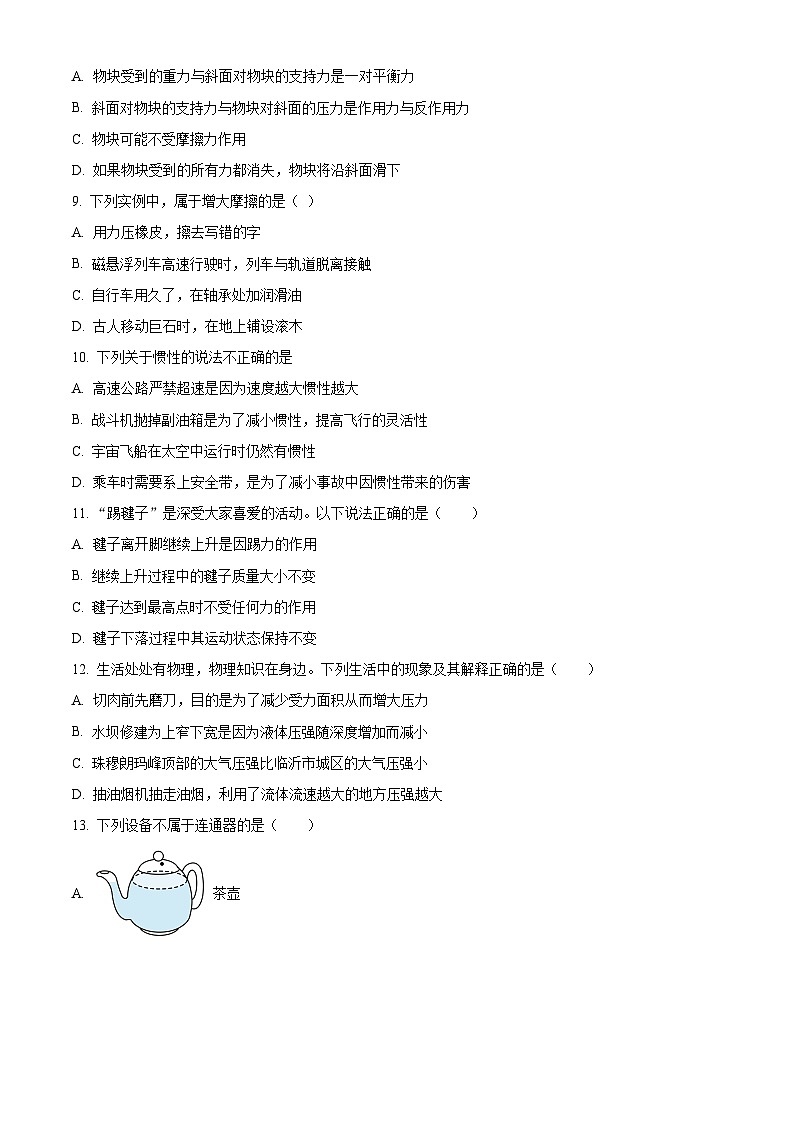 山东省临沂市兰山区第六中学2023-2024学年九年级下学期4月月考物理试卷（原卷版+解析版）03