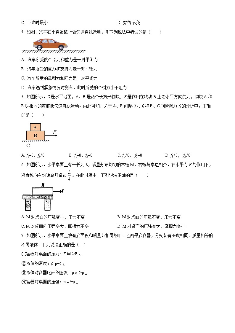 山东省滨州市阳信县集团校联考2023-2024学年八年级下学期4月月考物理试题（原卷版）第2页