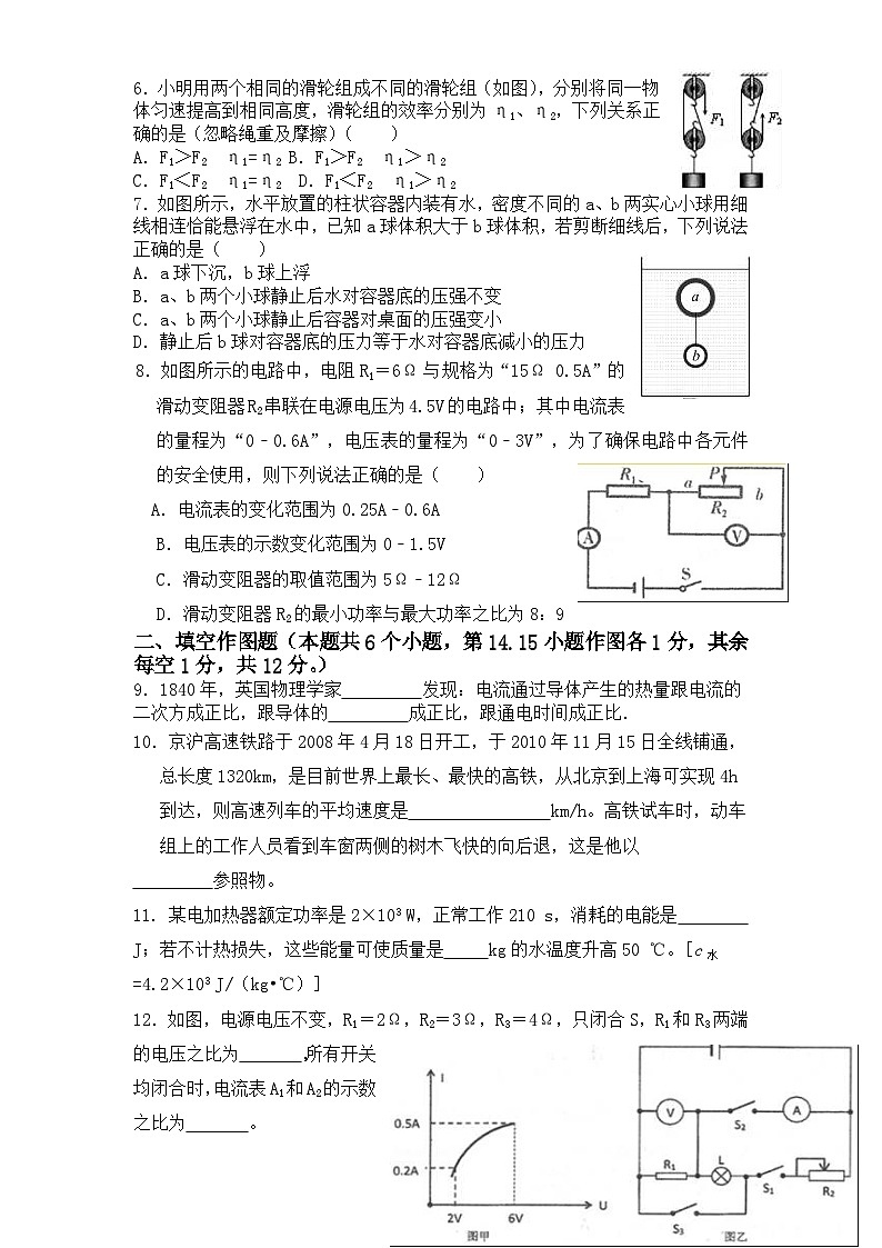 09，重庆市渝北区六校联盟2023-2024学年九年级下学期第一次月考物理试题02