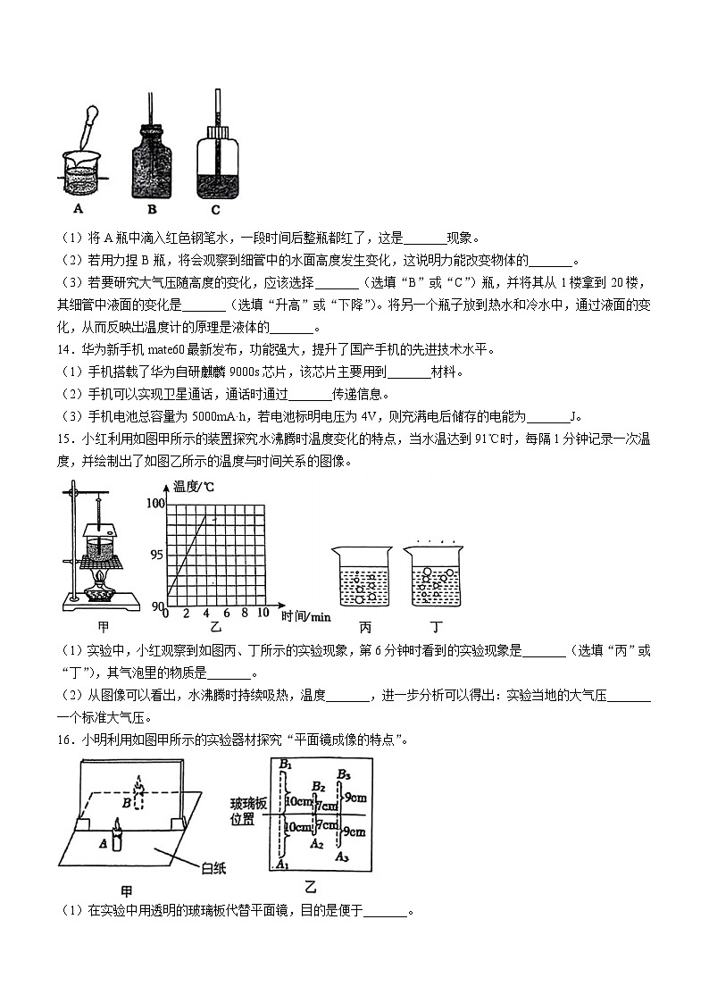 42，吉林省长春市东北师大附中新城学校2023-2024学年九年级下学期第一次月考物理试题(无答案)第3页