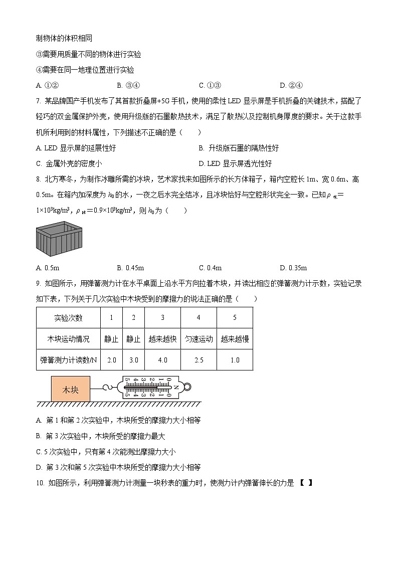 116，江苏省无锡市云亭中学2023-2024学年 苏科版八年级物理下学期期中考前复习卷02