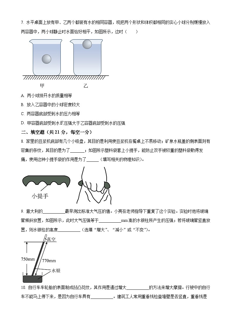 广东省江门市怡福中学2023-2024年八年级下学期期中考试物理试题（原卷版+解析版）02