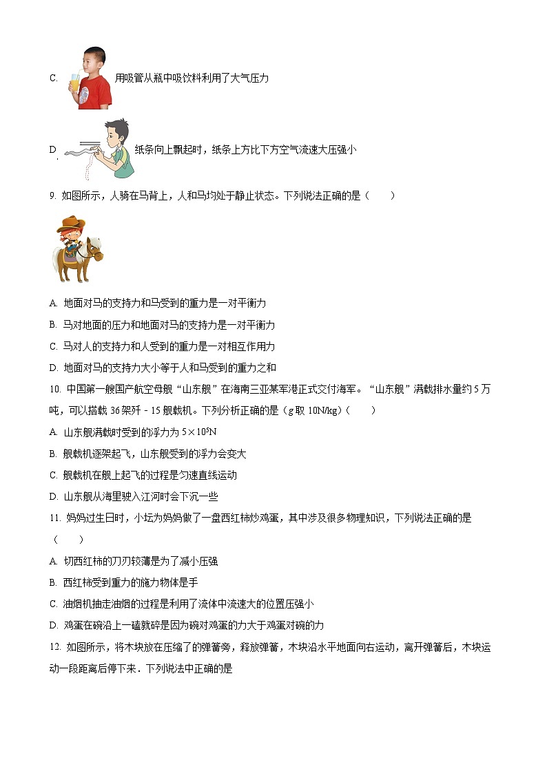河南省郑州市郑中国际学校2023-2024学年八年级下学期5月期中物理试题（原卷版）第3页