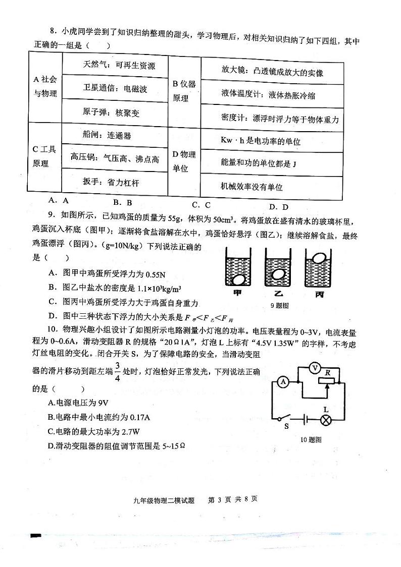 2024年山东省济宁市微山县中考二模物理试题03