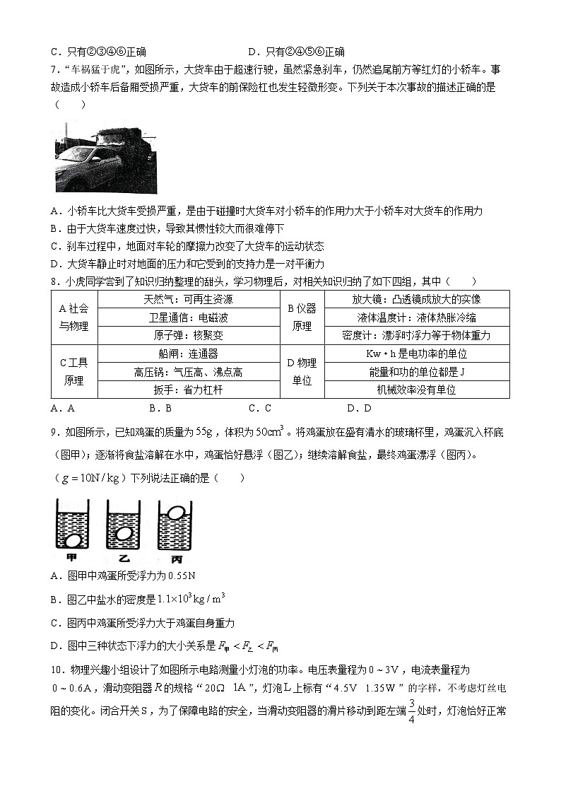 2024年山东省济宁市微山县中考二模物理试题(无答案)03