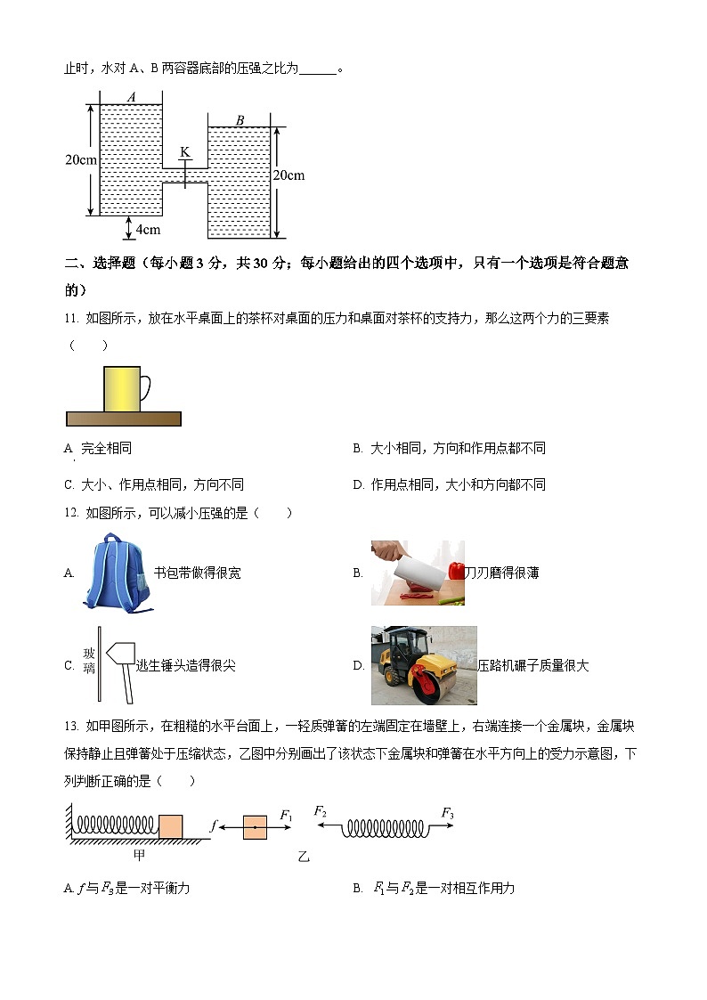 安徽省安庆市潜山市十校联考2023-2024学年八年级下学期4月期中物理试题（原卷版）第3页
