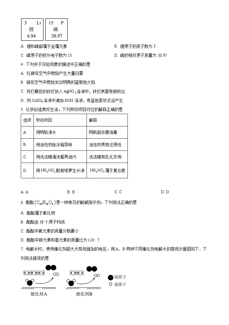 广东省深圳市罗湖区2023-2024学年下学期学业水平调研考试九年级物理化学合卷-初中化学（原卷版）第2页