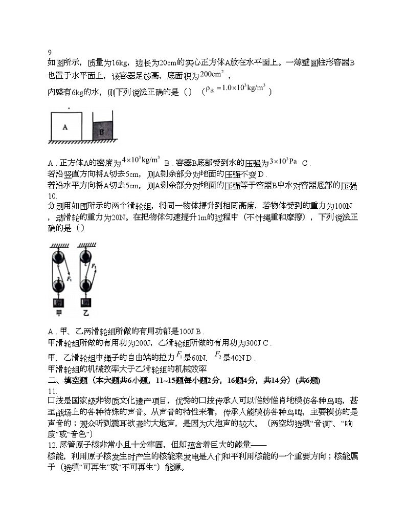 云南省昭通市昭阳区2024年中考物理一模试题第3页