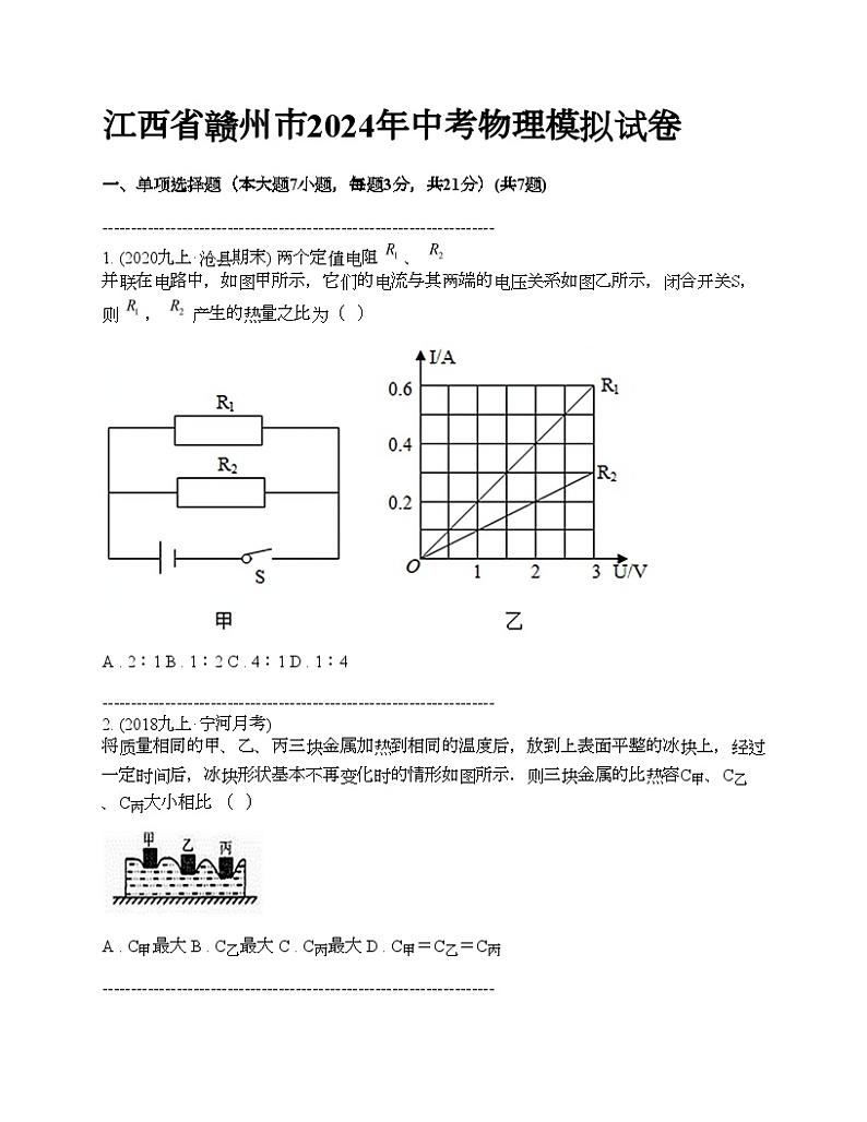 江西省赣州市2024年中考物理模拟试卷01