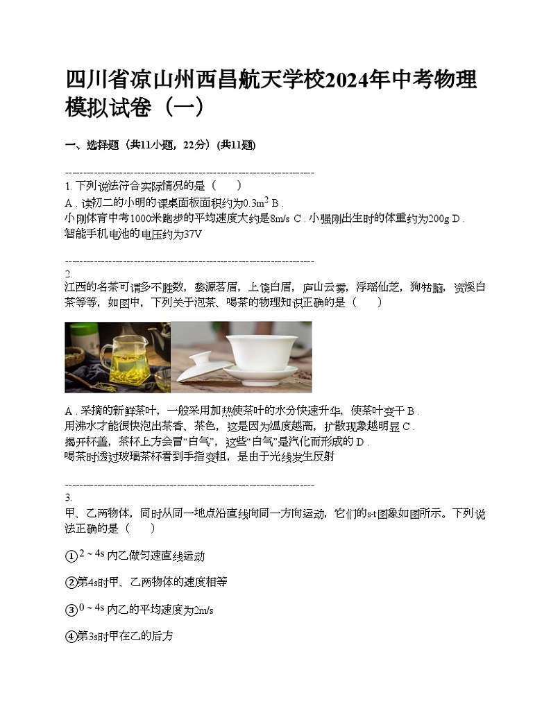四川省凉山州西昌航天学校2024年中考物理模拟试卷（一）01