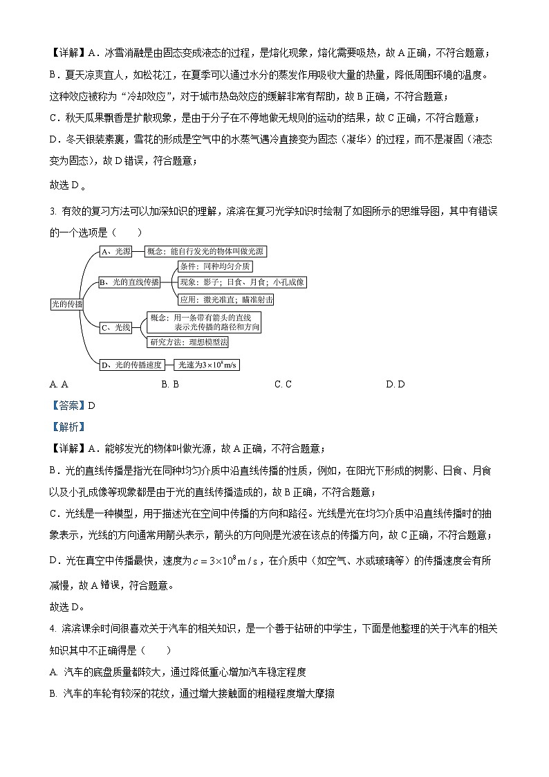 黑龙江省哈尔滨市南岗区第六十九中学2023-2024学年度下学期九年级二模理化综合试卷-初中物理（原卷版+解析版）02
