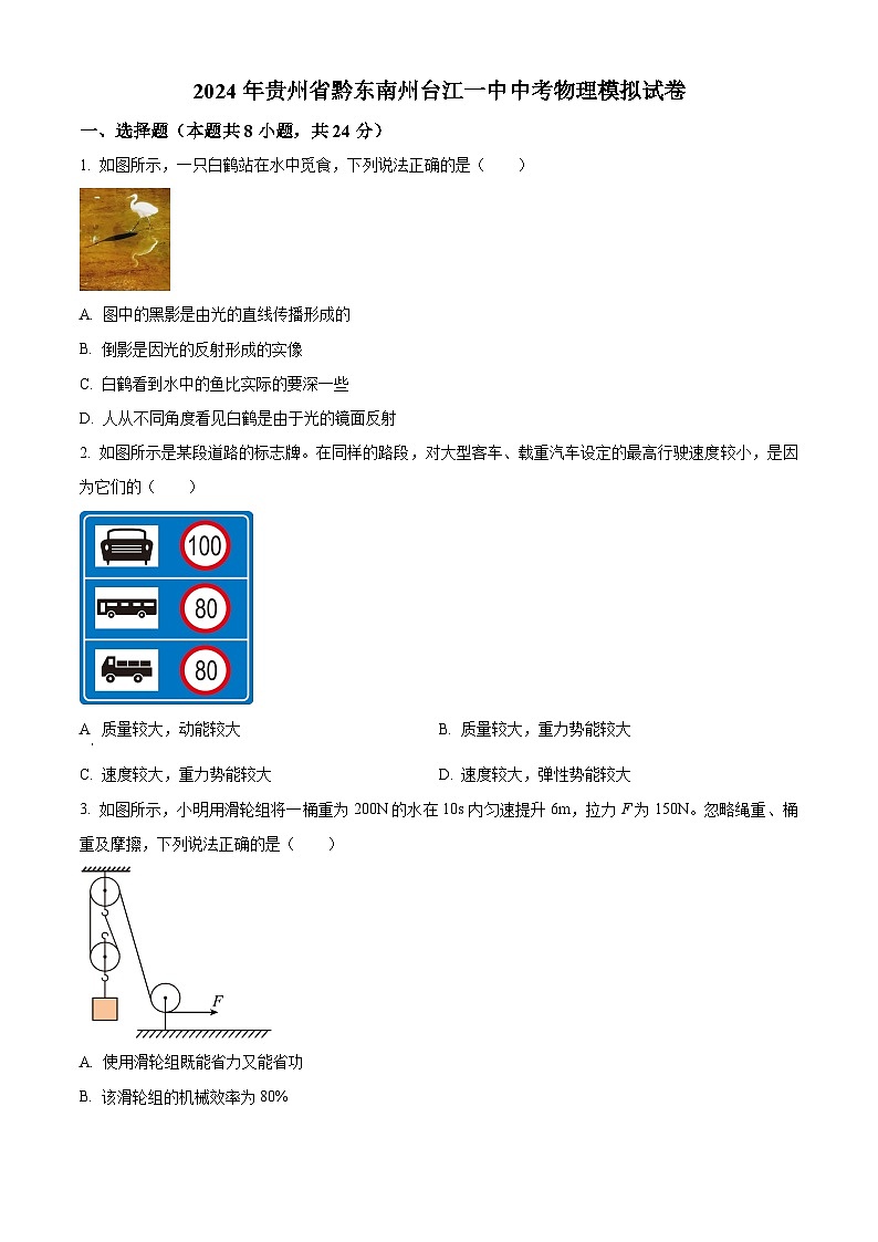 2024年贵州省黔东南州台江县第一中学中考物理模拟试题（原卷版+解析版）01