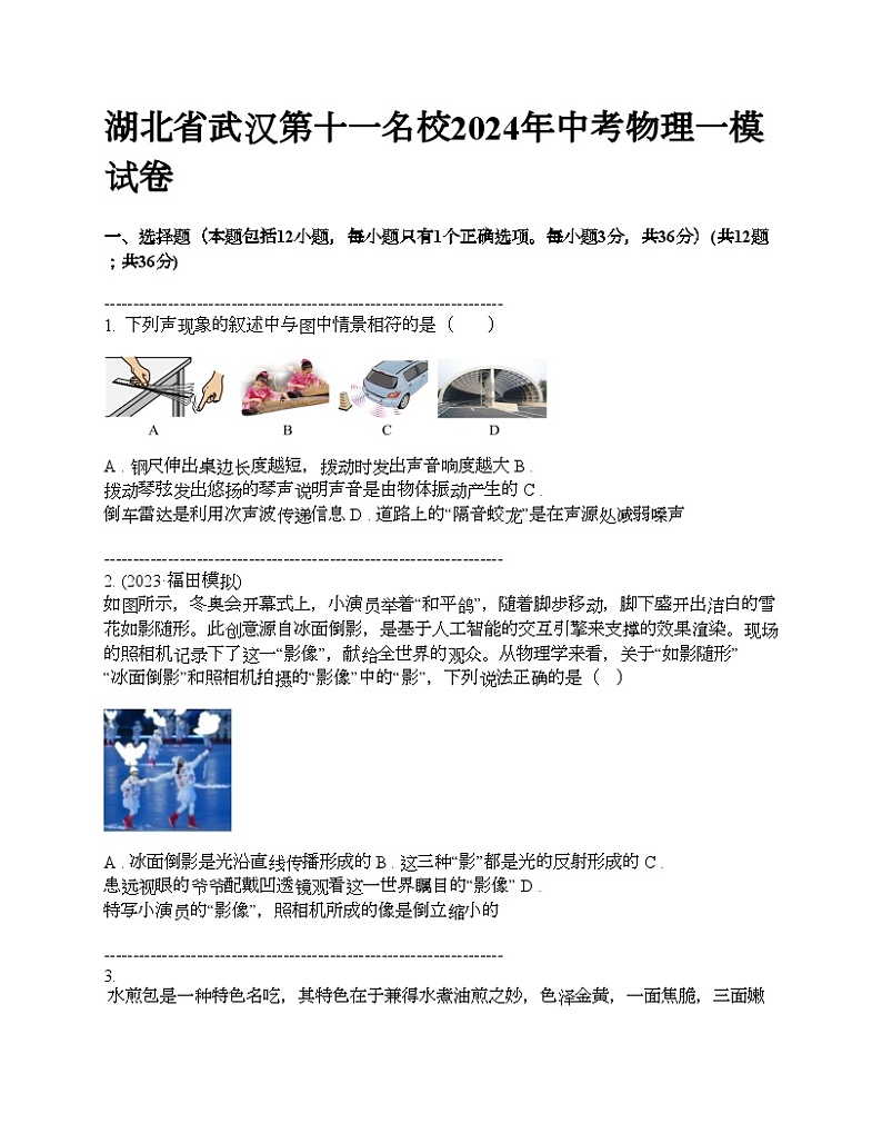 湖北省武汉第十一名校2024年中考物理一模试卷01