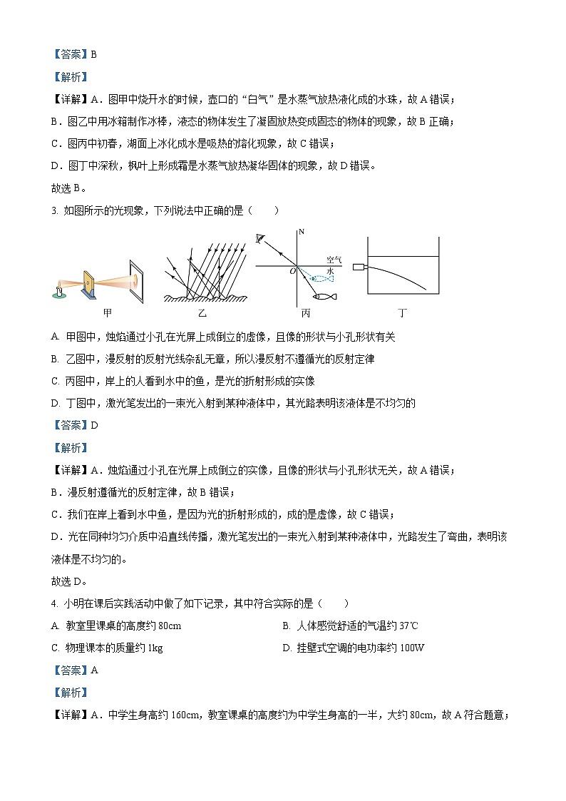 2024年江苏省宿迁市沭阳县沭河初级中学中考二模物理试题（原卷版+解析版）02