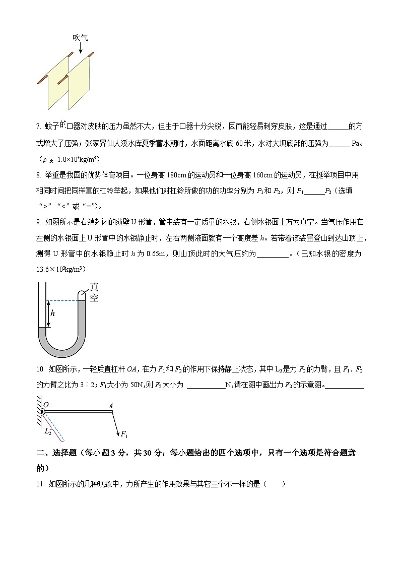 安徽省阜阳市第十一中学2022-2023学年下学期期末检测八年级物理（原卷版）第2页