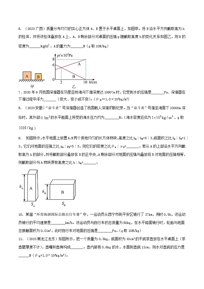 专题20 压强难题计算填空题（学生版） -2024年物理中考题型60专题（全国通用）第2页