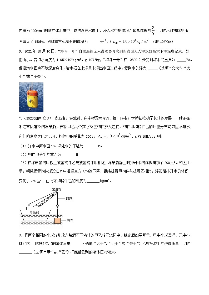 专题26 压强与浮力综合难题填空题 -2024年物理中考题型专练（全国通用）02