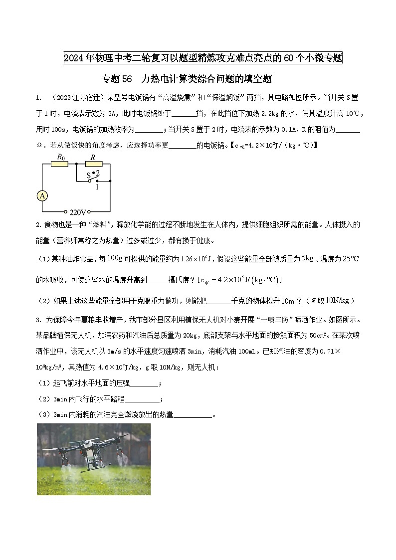 专题56 力热电计算类综合问题的填空题（学生版） -2024年物理中考题型60专题（全国通用）第1页