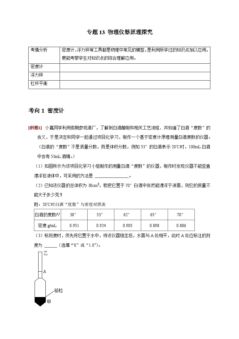 专题13 物理仪器原理探究——2024浙江中考科学（省统考）分类专练01