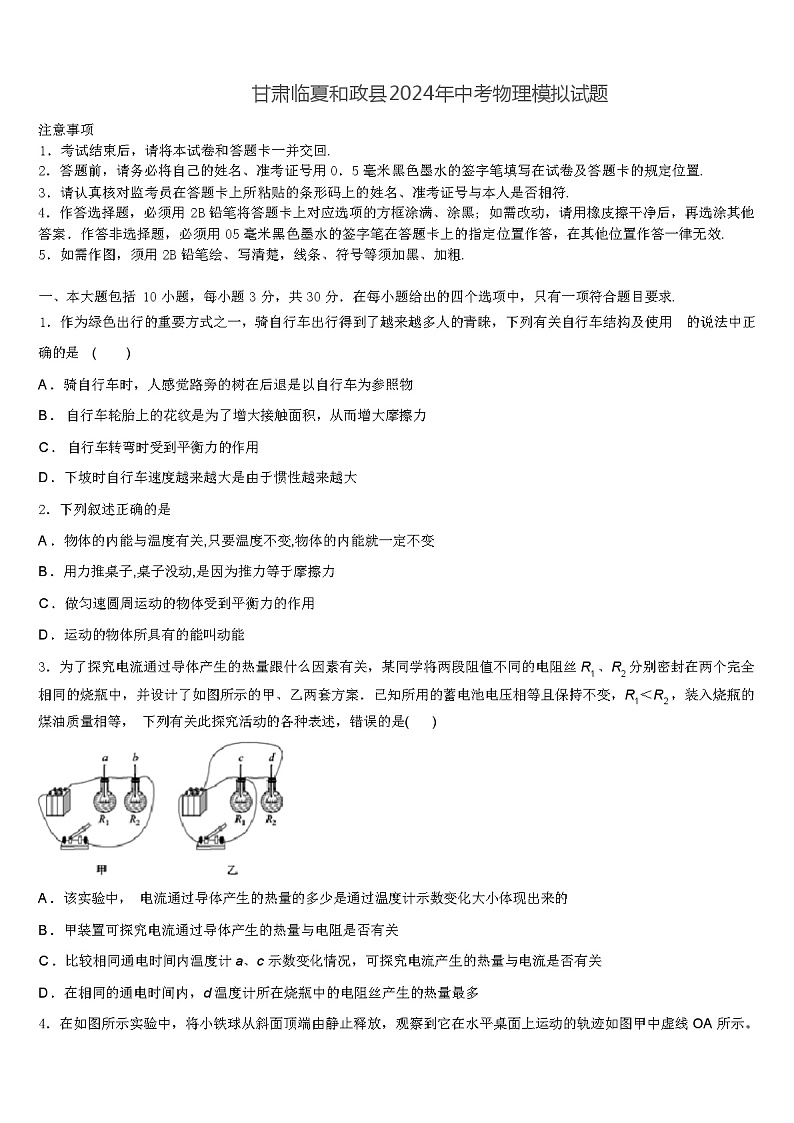 甘肃临夏和政县2024年中考物理模拟试题（解析版）第1页