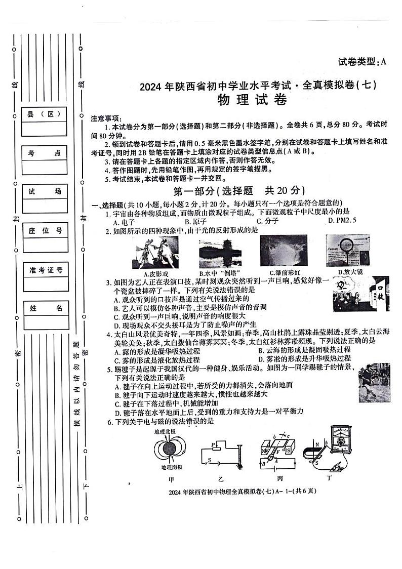 2024年陕西省咸阳市部分学校中考二模物理试题01