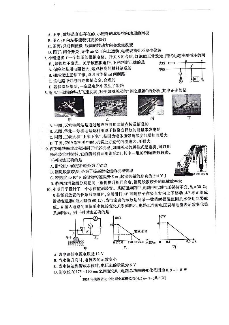2024年陕西省咸阳市部分学校中考二模物理试题02