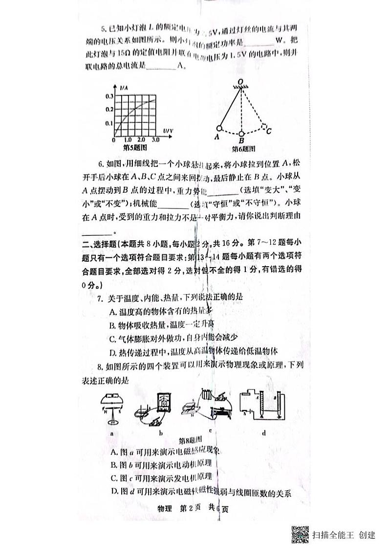 2024年河南省南阳市镇平县中考二模物理试题第2页