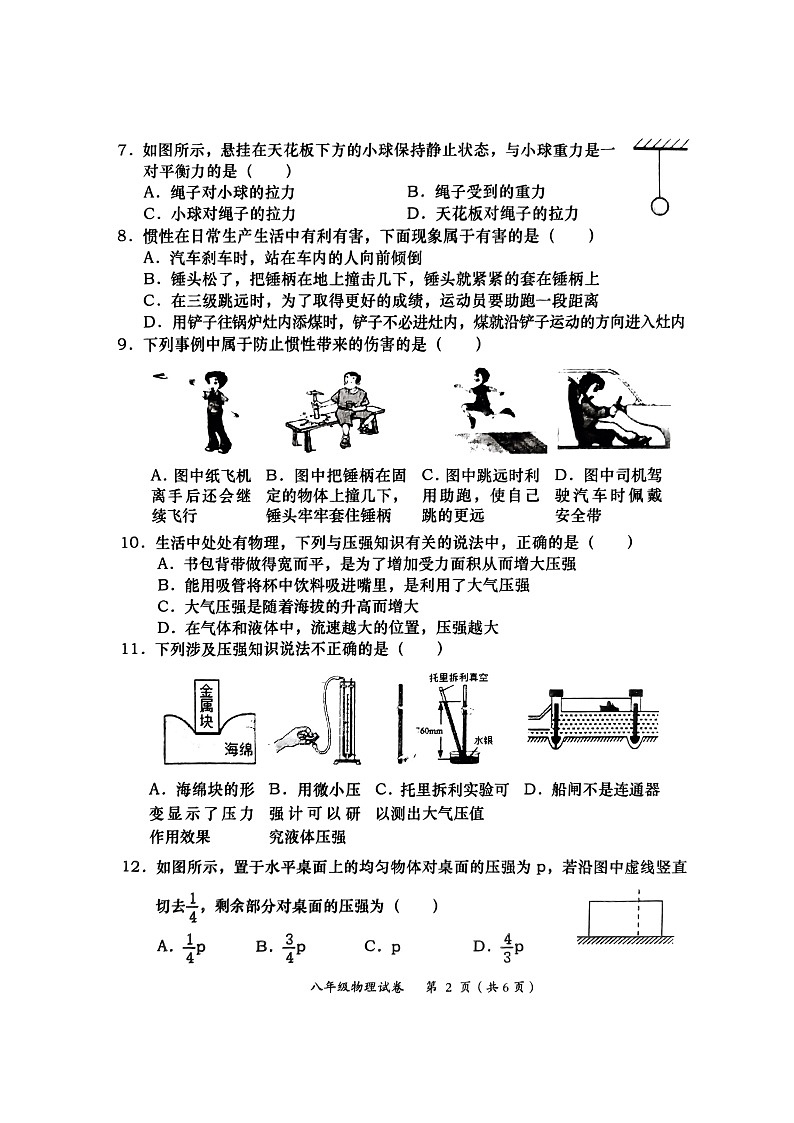 广西壮族自治区百色市田阳区2023-2024学年八年级下学期5月期中物理试题第3页