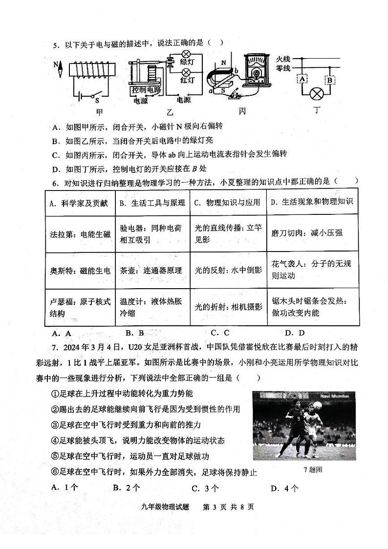2024年山东省济宁市微山县中考一模物理试题第3页