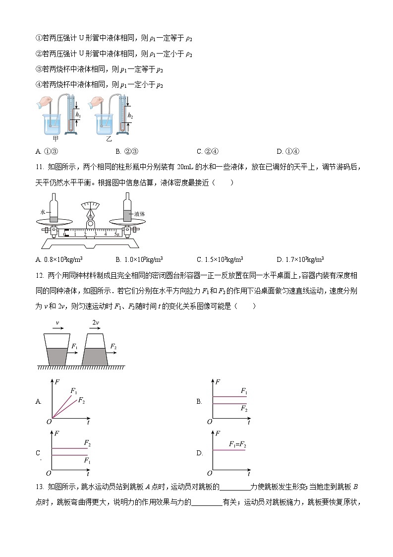 精品解析：江苏省南通市通州区、如东县2022-2023学年八年级下学期期末物理试题（原卷版+解析版）03
