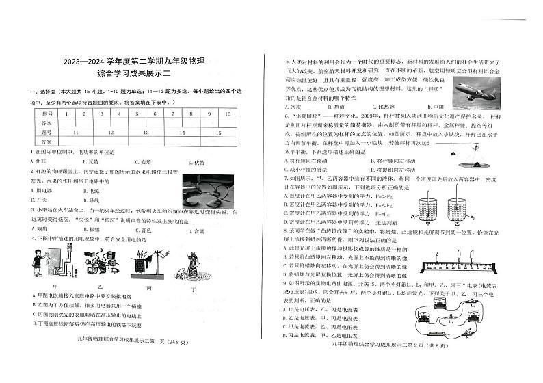 2024年山东省济南市中考物理模拟试题（二）01