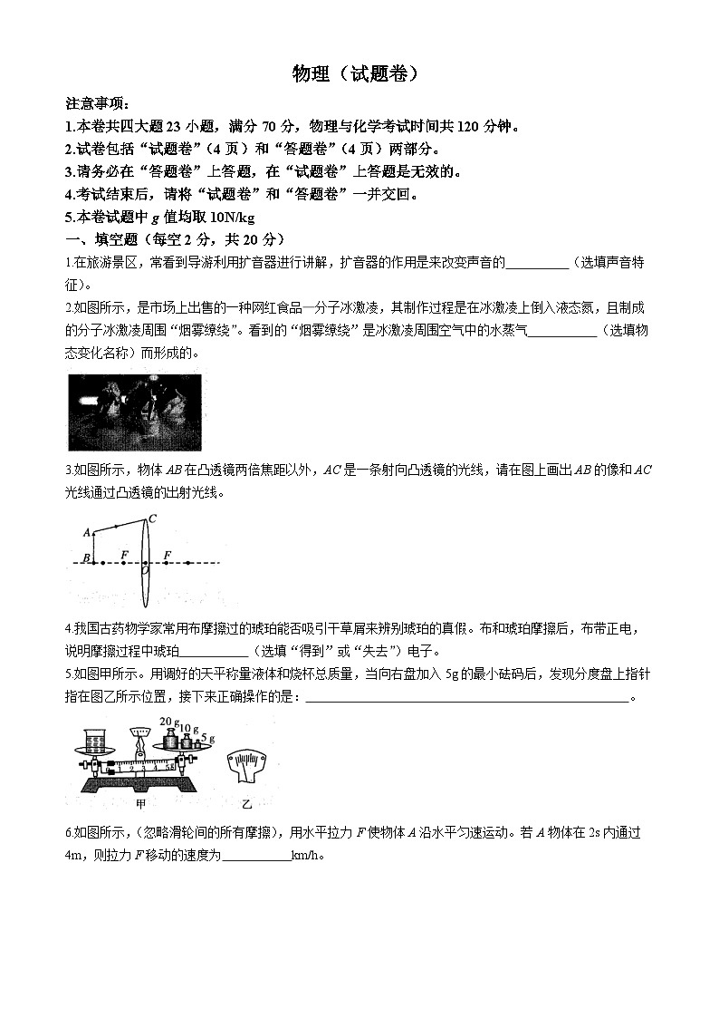 2024年安徽省六安市霍邱县中考模拟预测物理试题(4)01