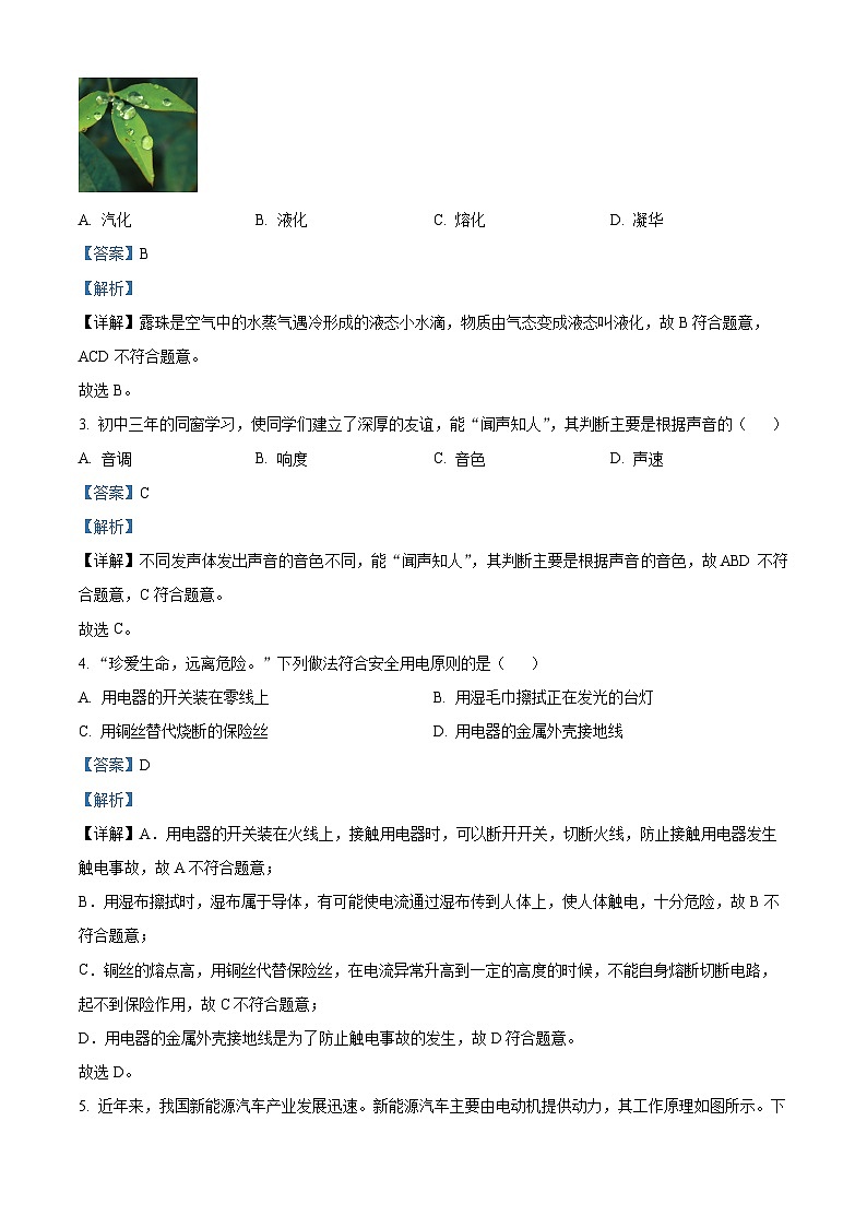 2024年广东省湛江市廉江市中考二模物理试题（原卷版+解析版）02