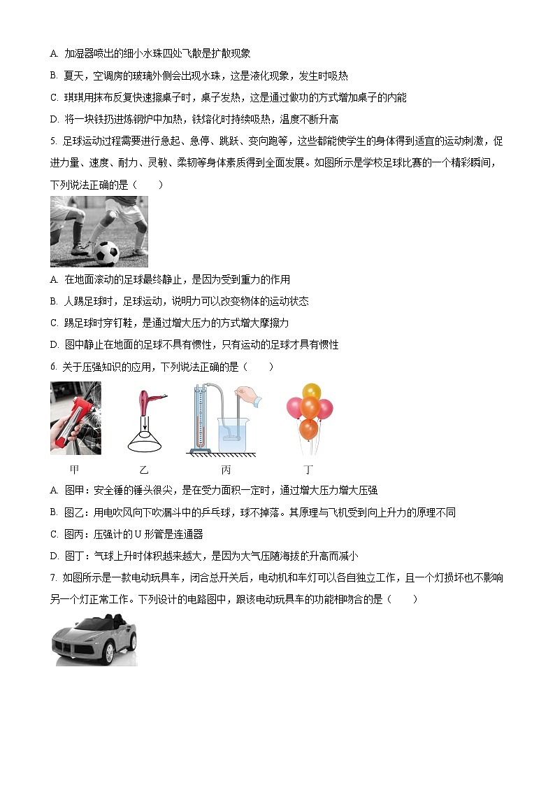 2024年四川省广元市剑阁县中考第一次诊断性监测物理试题（原卷版）第2页