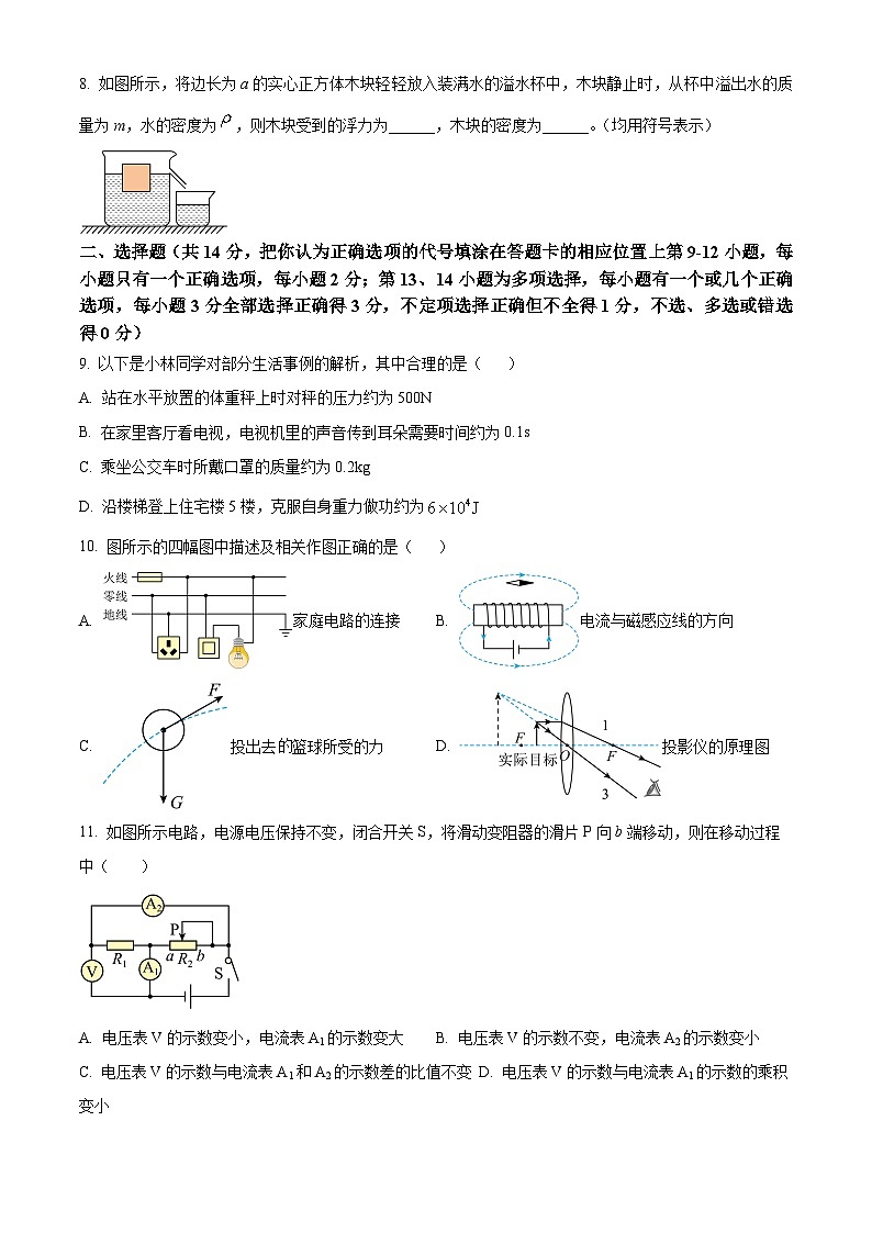 江西省九江市浔阳区九江市第十一中学2023-2024学年九年级下学期4月期中物理试题（原卷版）第2页