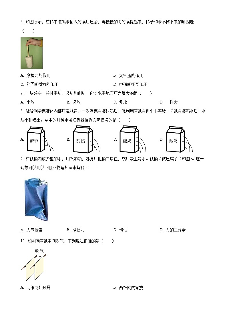 新疆维吾尔自治区和田地区墨玉县2023-2024学年八年级下学期5月期中物理试题（原卷版）第2页