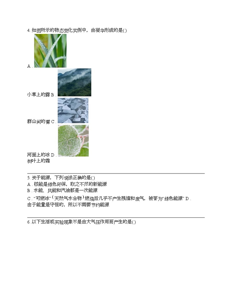 四川省2024年中考物理模拟试卷（五）第2页