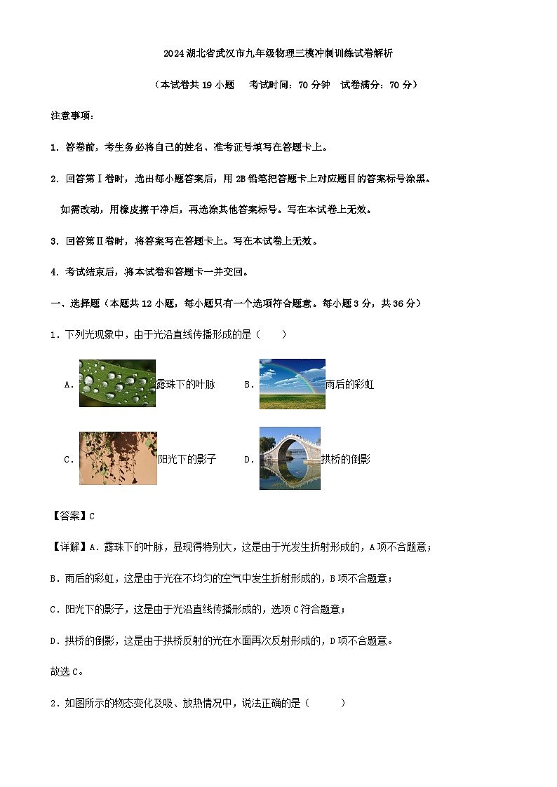 2024湖北省武汉市九年级物理三模冲刺训练试卷解析01