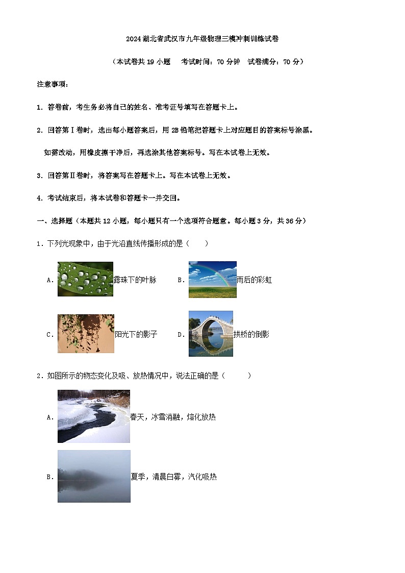 2024湖北省武汉市九年级物理三模冲刺训练试卷解析01