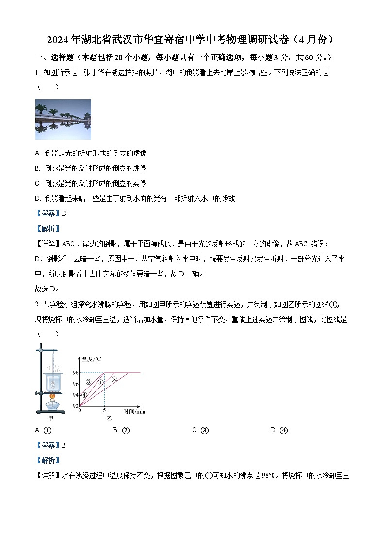 2024年湖北省武汉市华宜寄宿中学中考物理调研试题（解析版）第1页
