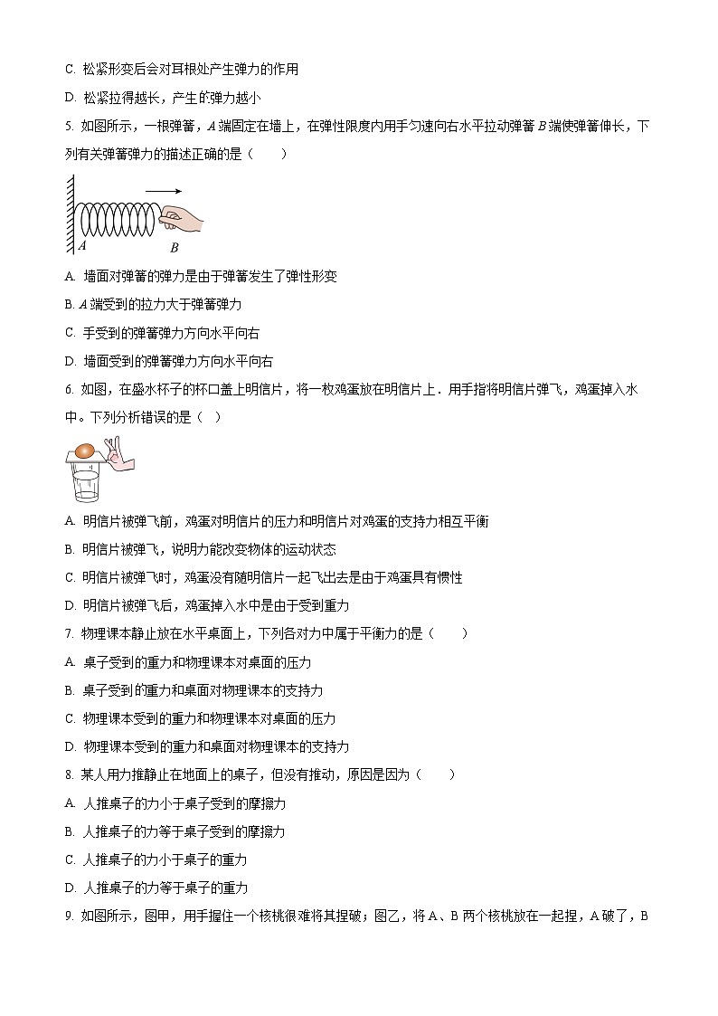 湖北襄阳实验中学2023-2024学年八年级下学期期中联考物理试题（原卷版）第2页